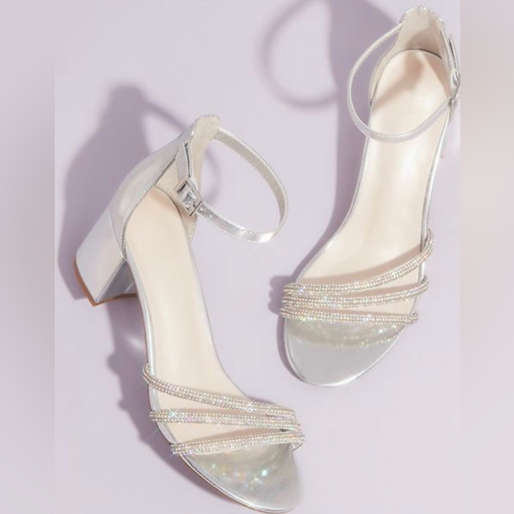 NEW WITH BOX-Crystal embellished metallic block heel sandals